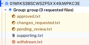 Request file icons during independent review - researcher's view
